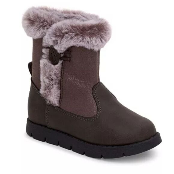 OSHKOSH B'GOSH Toddler Girls Suede Faux Fur Siberian Grey Boots size 7 - Picture 1 of 6